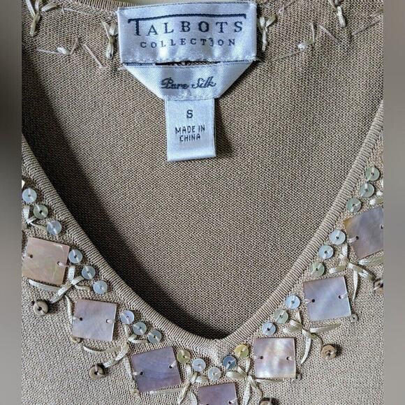 Talbots Sleeveless Bare Silk Ombre Fade Brown Beige Beaded V-Neck top, size S - Picture 3 of 7